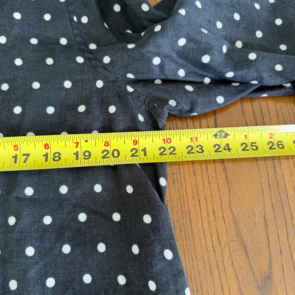 Chico's No-Iron 100% Linen Button Up Shirt Black White Polka Dot Tie Front 3 XL - Picture 10 of 12